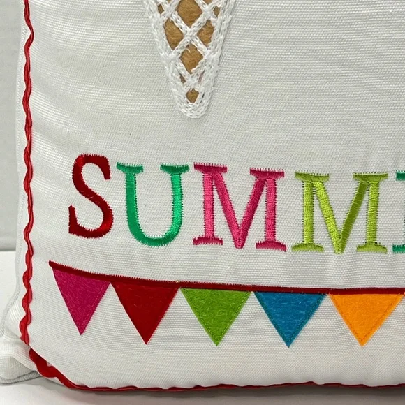 White Square Throw Pillows Set Summer Multicolor Ice Cream Cones Print Outdoors - Picture 10 of 17